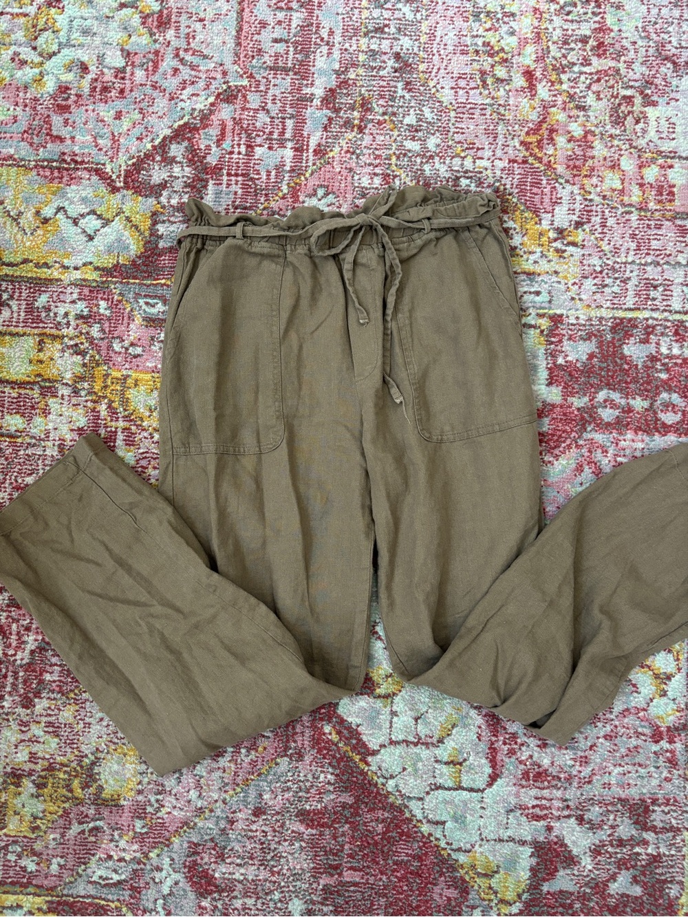 Love Tree Olive Brown Tie-Waist Linen Pants